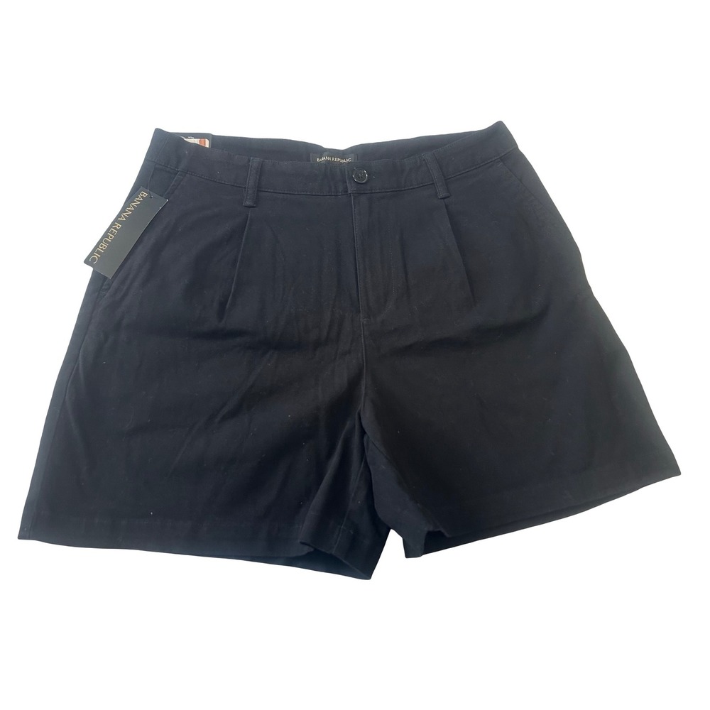 Banana Republic Womens Black Pleat Front Shorts Size 10 Cotton Stretch 5" Inseam